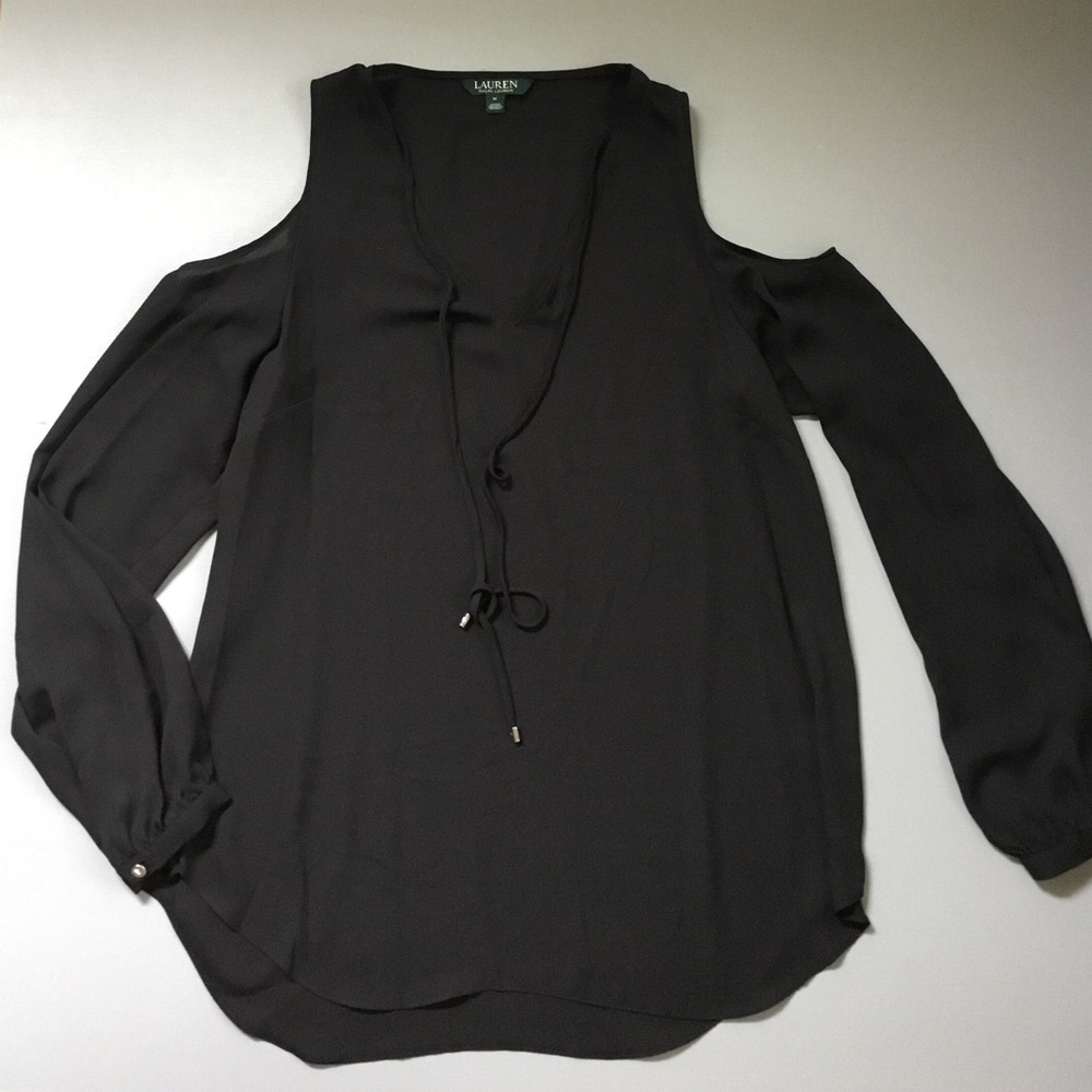 Lauren Ralph Lauren Cold-Shoulder V-Neck Tie Blouse Top
